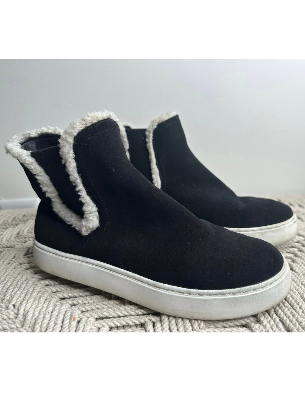 Lucky Brand: Sherpa and Black Suede High Top Slip On Sneakers